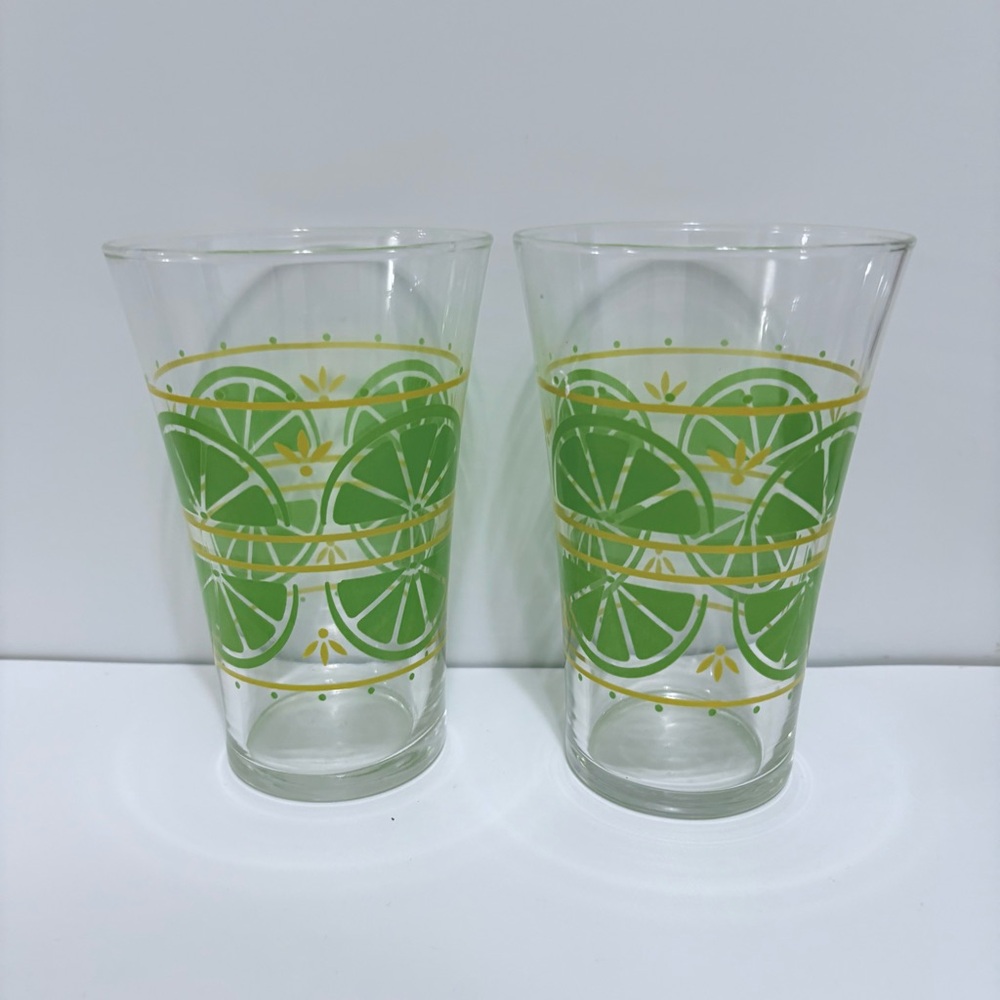 Vintage MCM Libbey Lime Green Slices Glass Tumblers